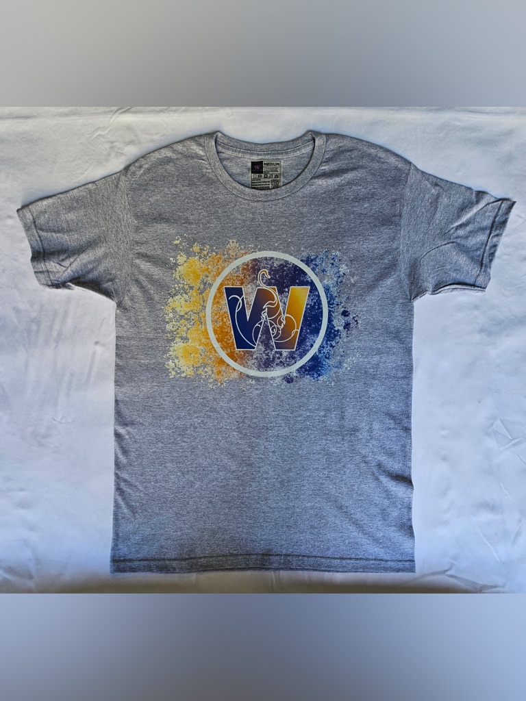Wright Way Wear Heather Gray Graphic Tee With Yellow  Blue Logo